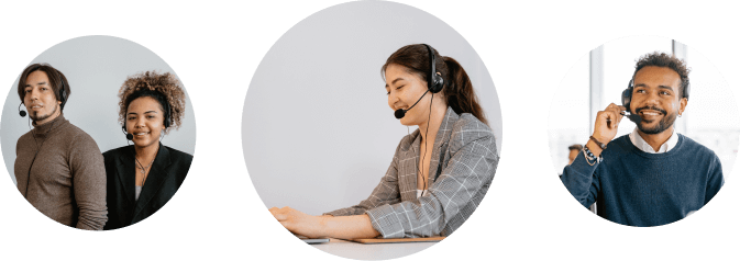 Customer support agents wearing headsets