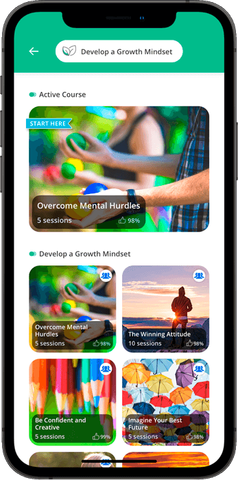 Screenshot of RethinkEd smartphone app focusing on Developing a growth mindset