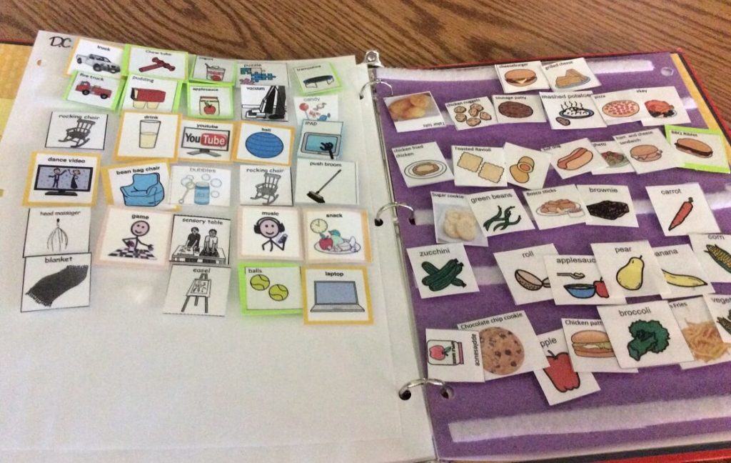 Binder full of laminated icon images for special education learning