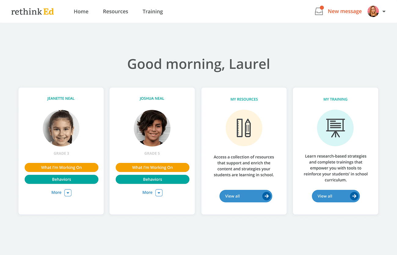 Screenshot of RethinkEd Family Portal