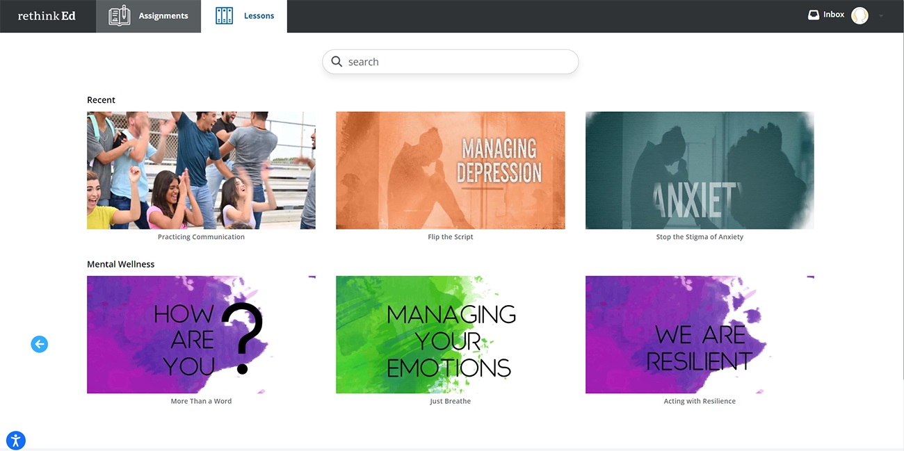 Screenshot of RethinkEd Student Mental Wellness Activity video lesson - 10th Grade