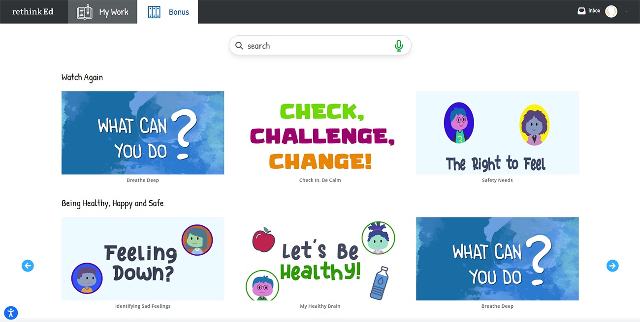 Screenshot of RethinkEd Student Mental Wellness Activity video lesson - 3rd Grade