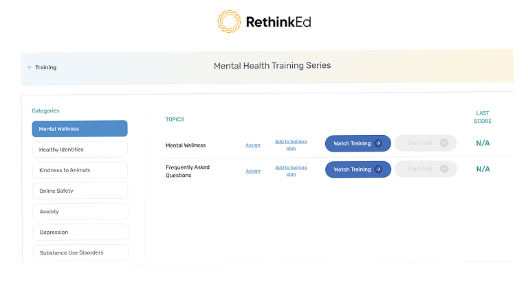 Mental Health Training Series category from RethinkEd Mental Health Professional Development