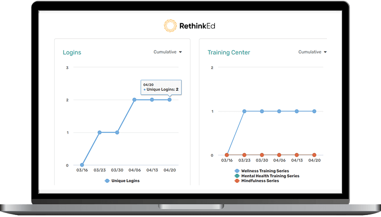 Laptop showing Logins and Training Center from RethinkEd Professional Development